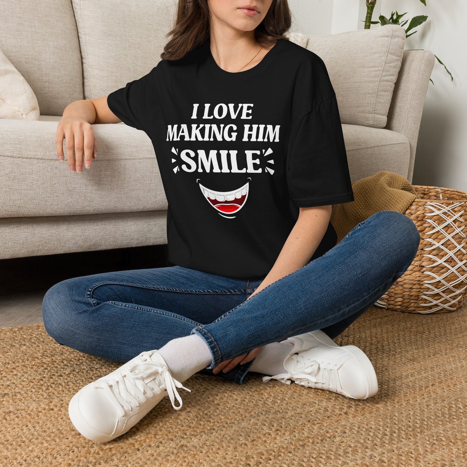 I Love Making Him Smile | Matching Couples Tee (She Wears)