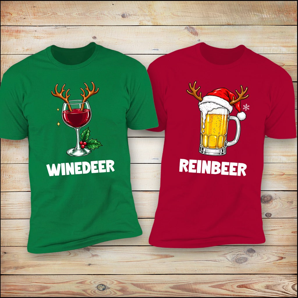 Reinbeer and Winedeer matching Christmas couples tees