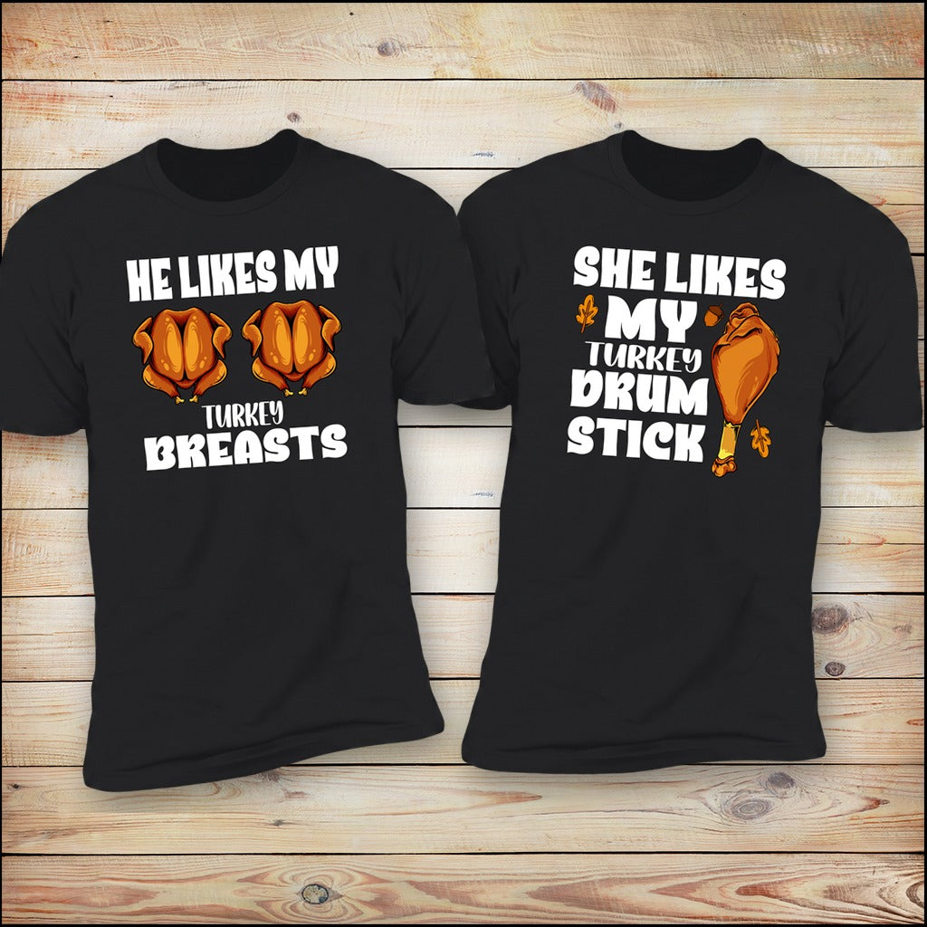 Thanksgiving couples matching tees pair