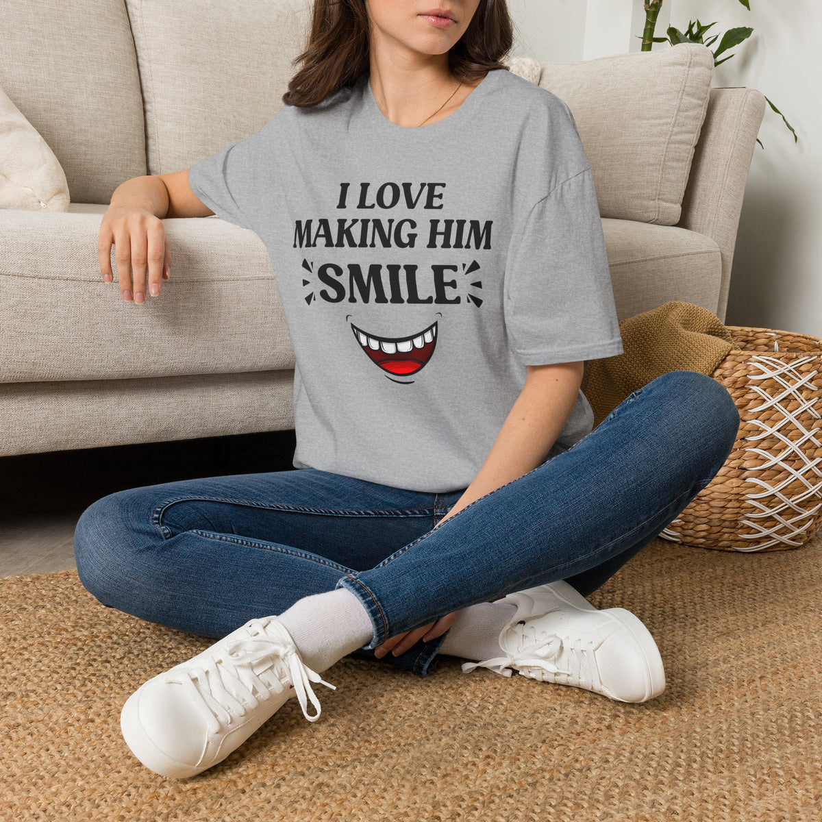 I Love Making Him Smile | Matching Couples Tee (She Wears)