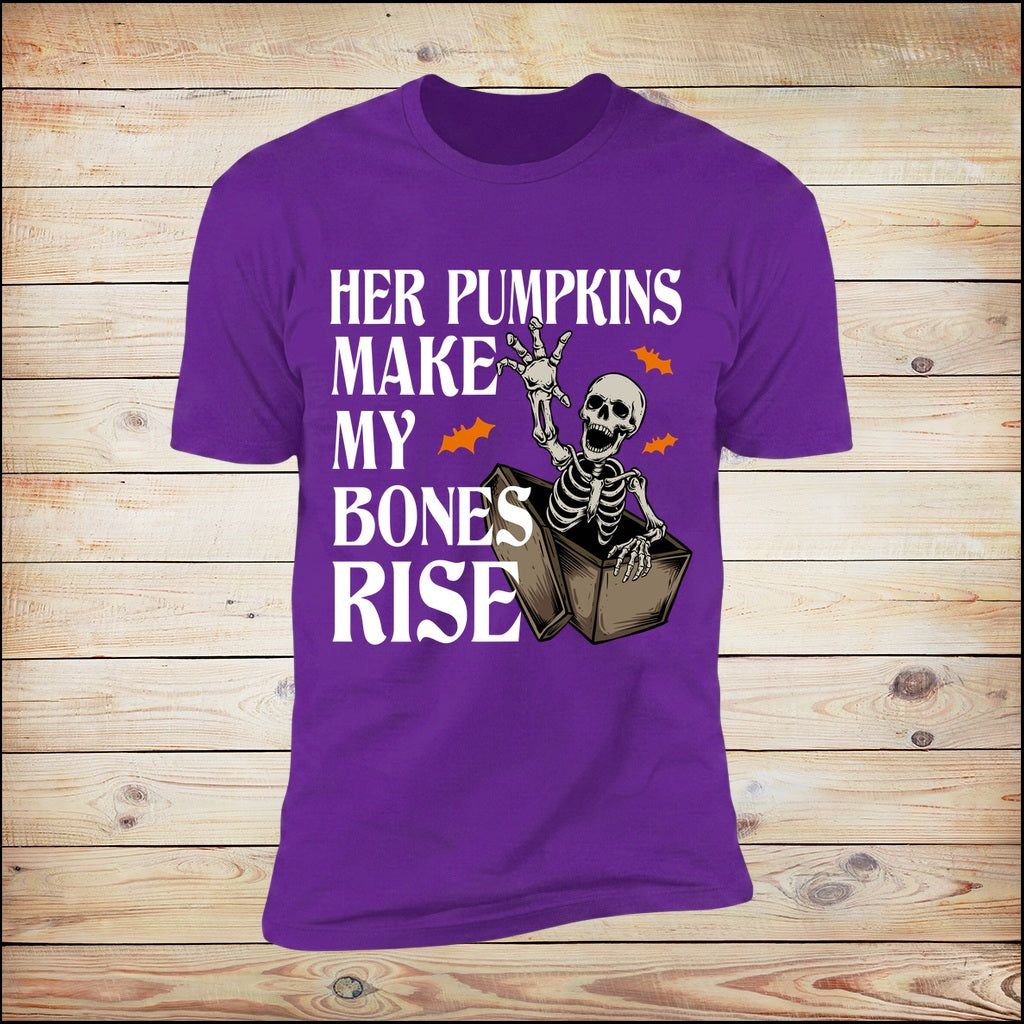 Her Pumpkins Make My Bones Rise tee on wood