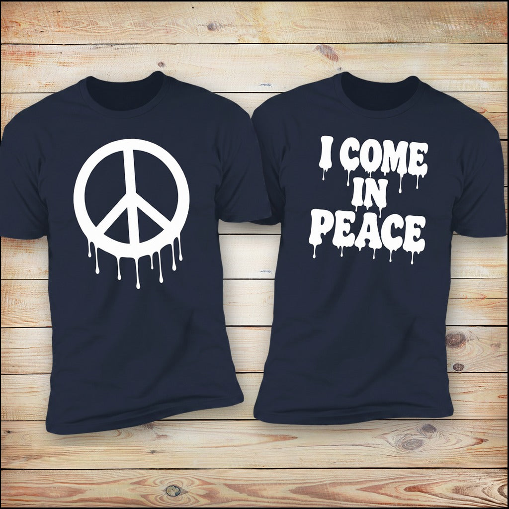 I Come In Peace Drip and Peace Sign Drip matching couples tees