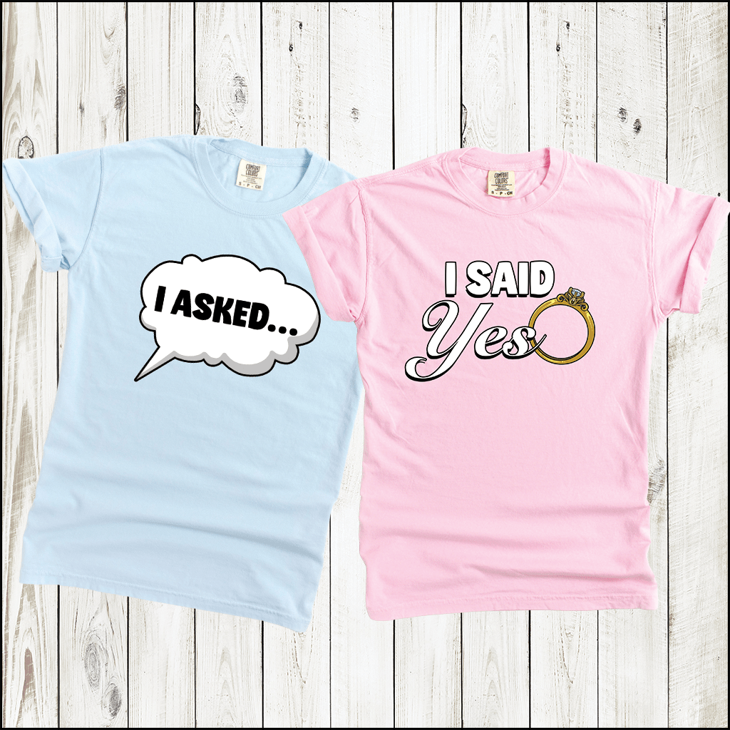 Engagement Shirts, I Asked I Said Yes T-shirts For Couple, Engagement Proposal Tee