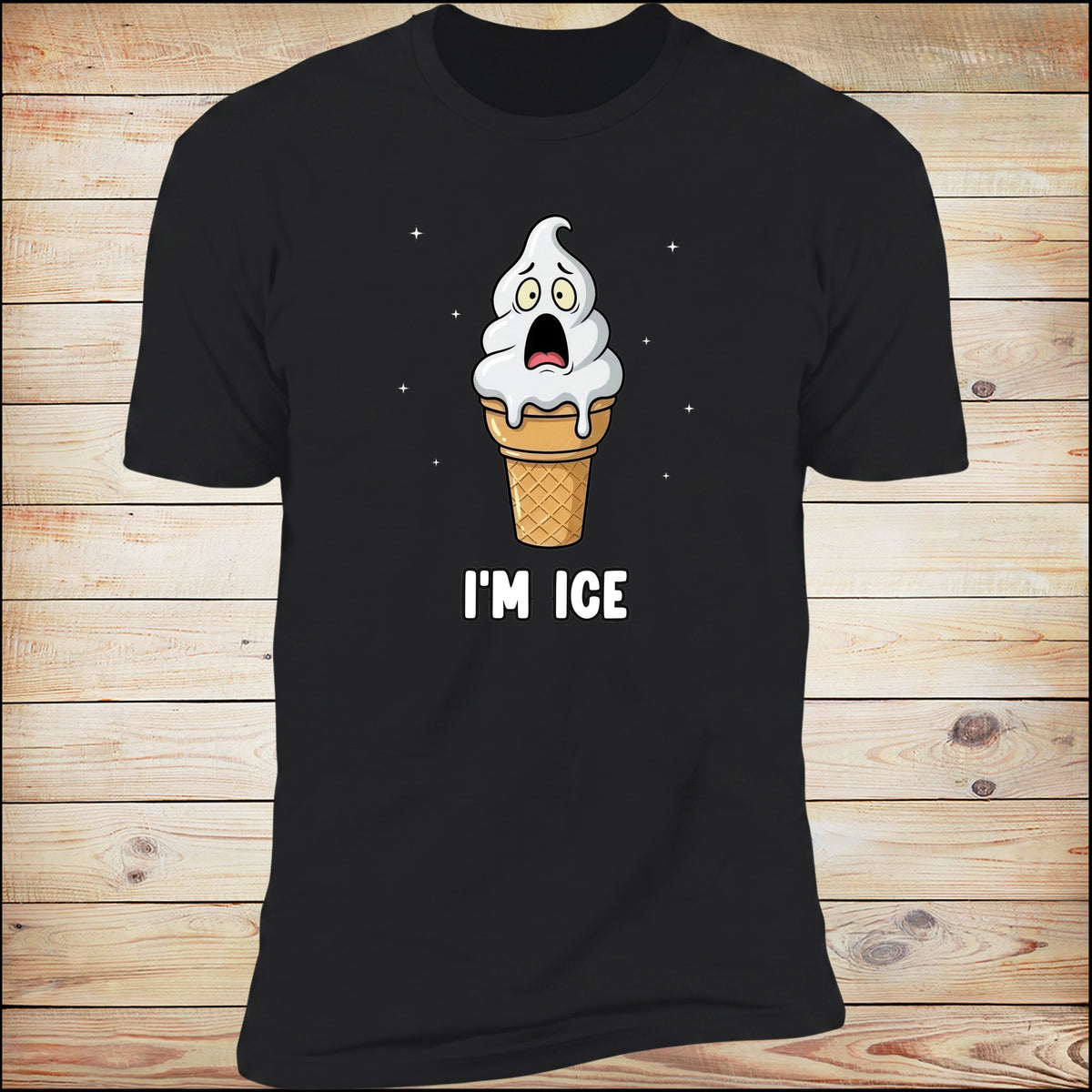 I'm Ice tee in Black on wood