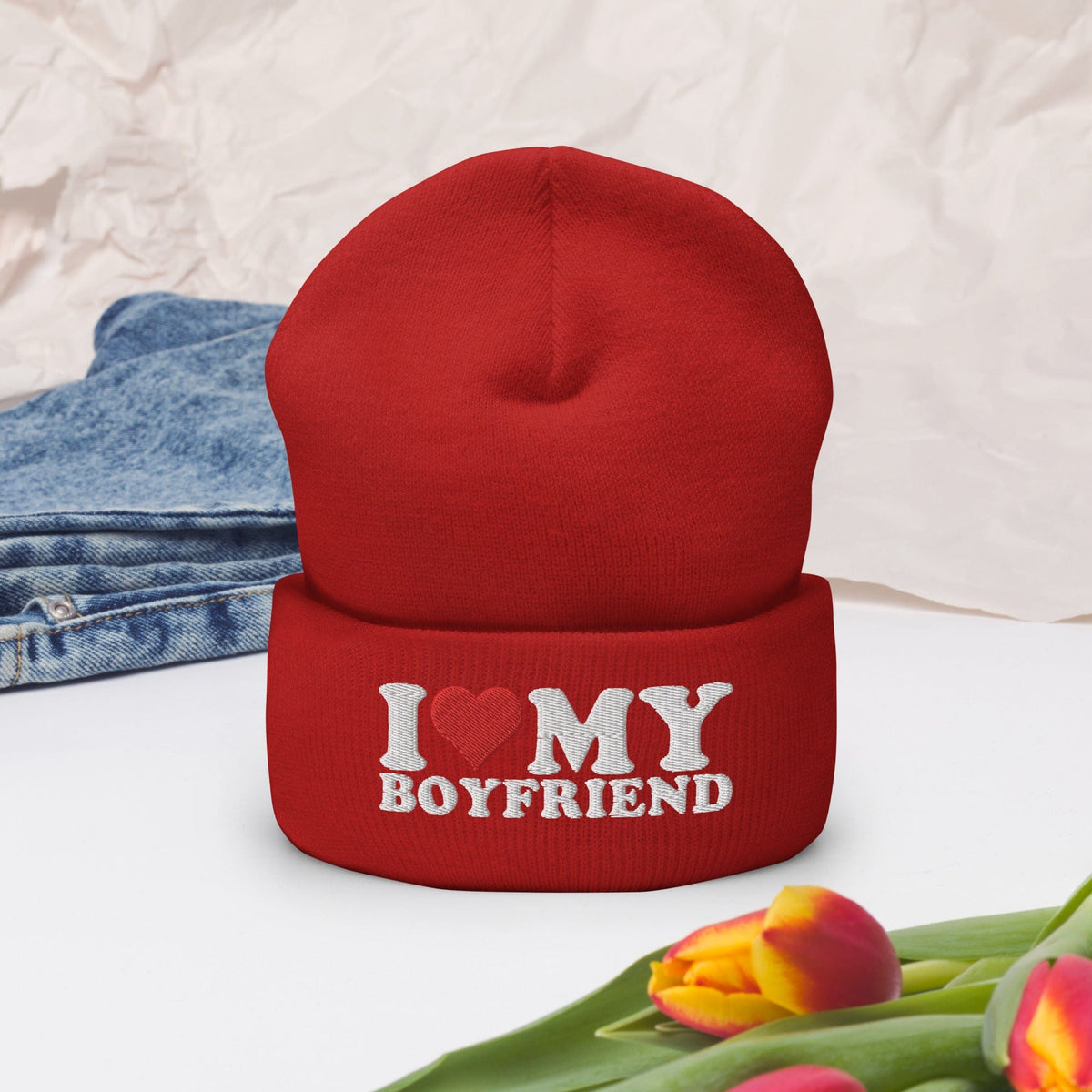 I Love My Boyfriend Cuffed Beanie