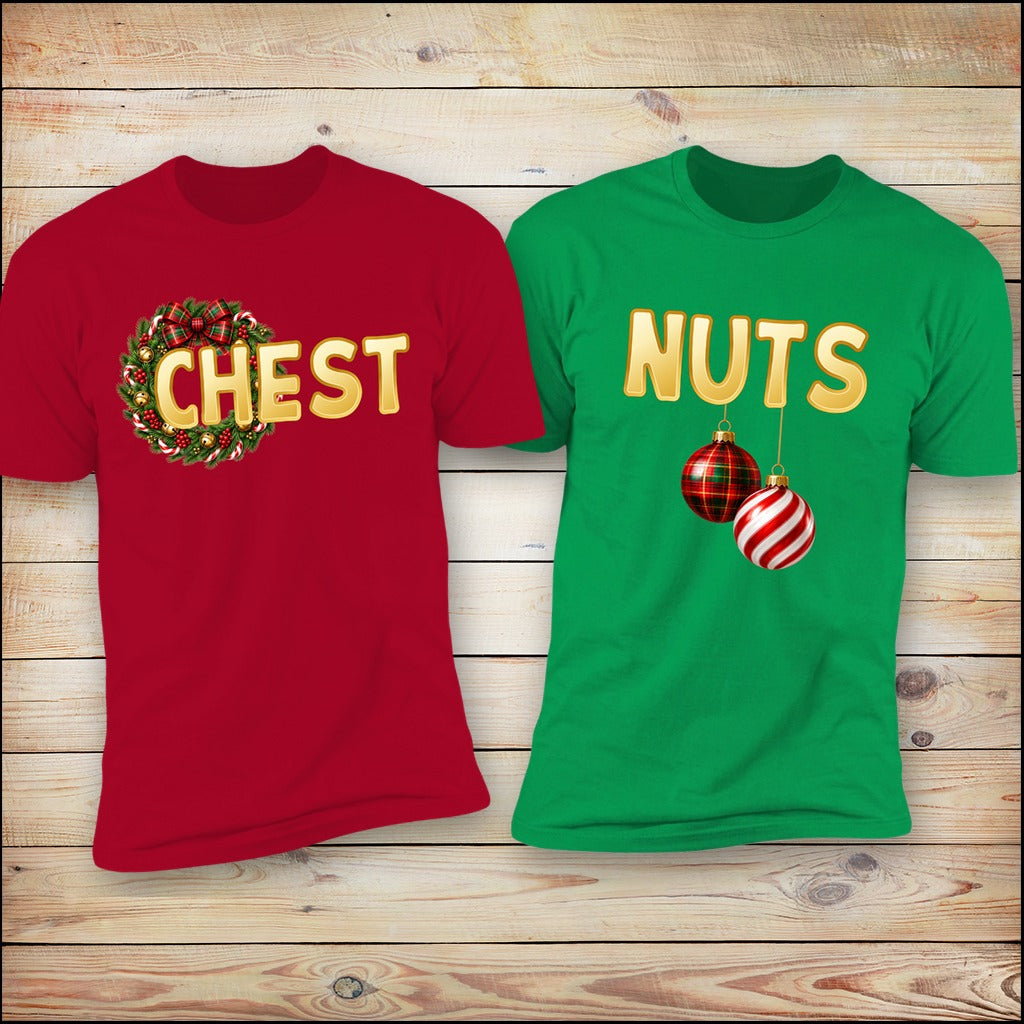Chest and Nuts matching Christmas couples shirts