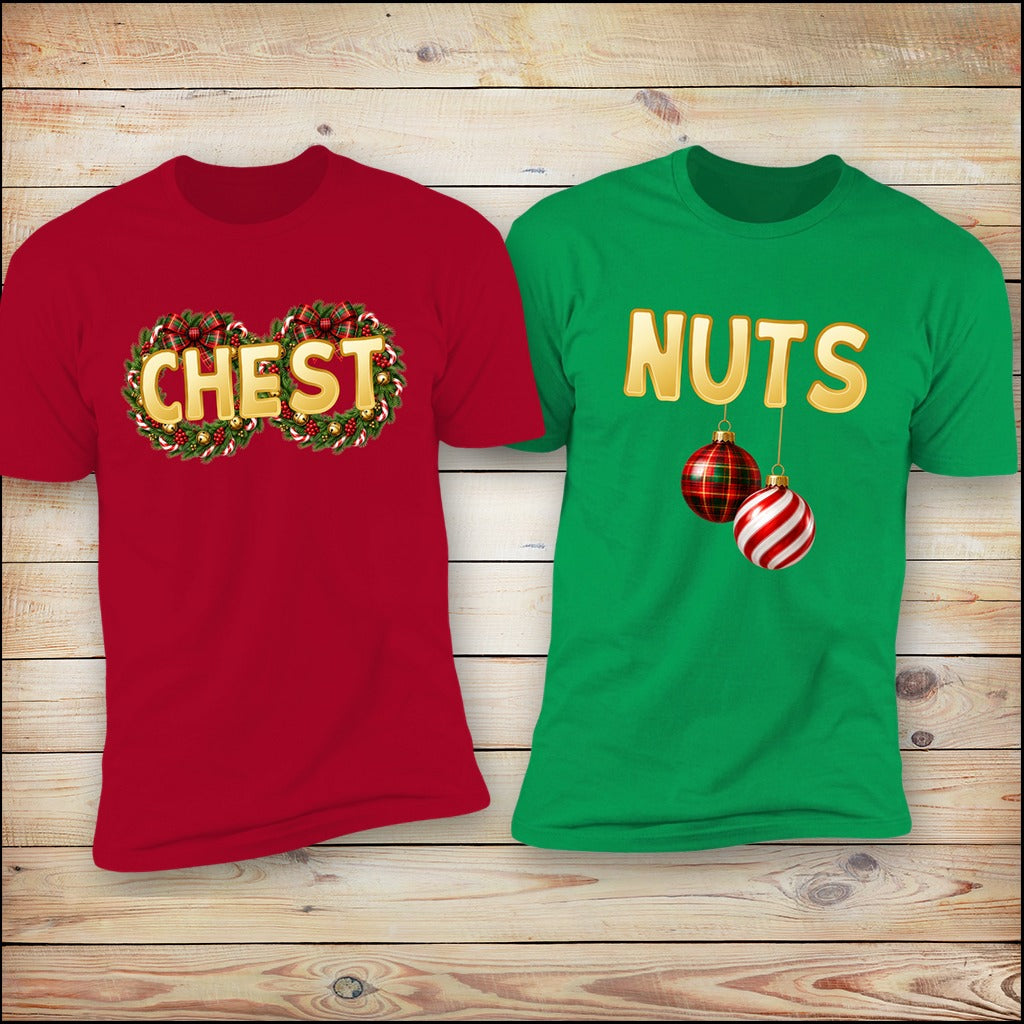 Chest and Nuts matching Christmas couples shirts