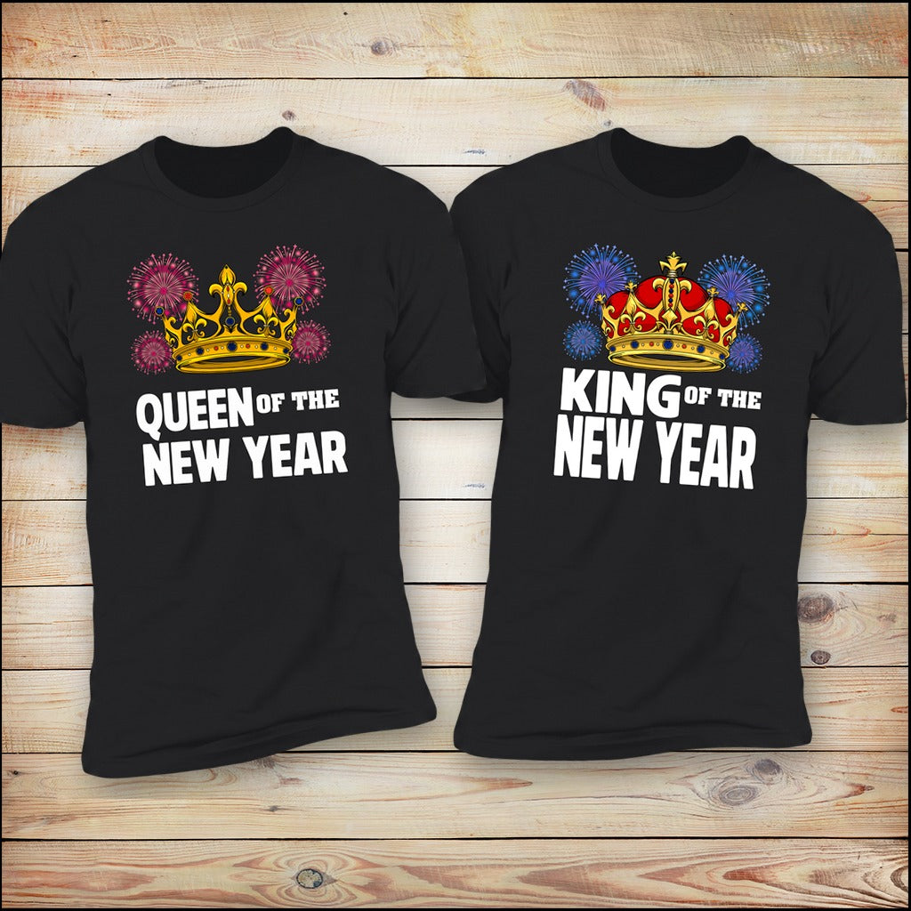 Queen Of The New Year and King Of The New Year matching couples tees