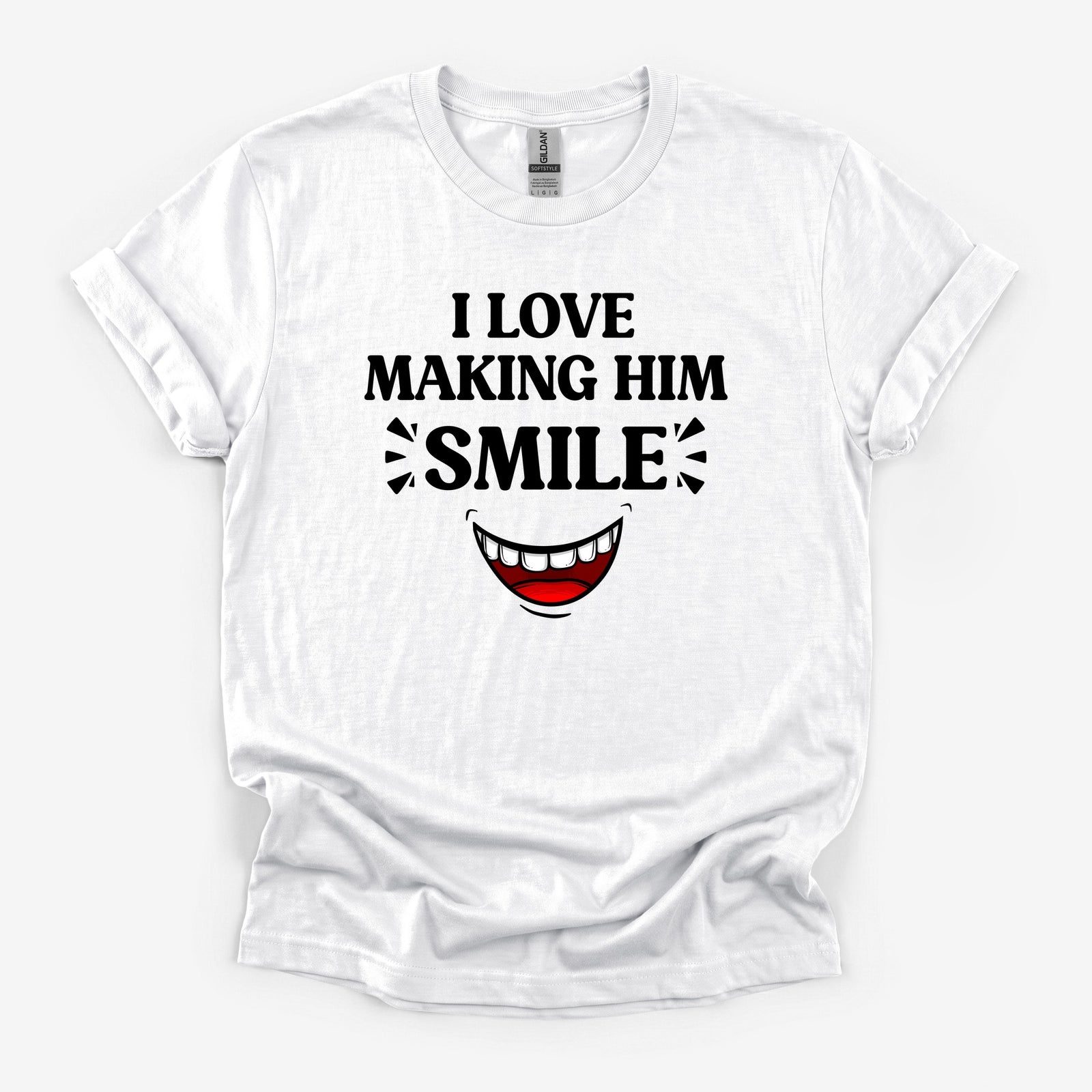I Love Making Him Smile - White Deluxe Tee