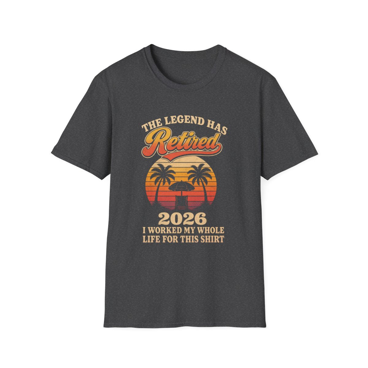 The Legend Has Retired 2026 tee, Dark Heather, front